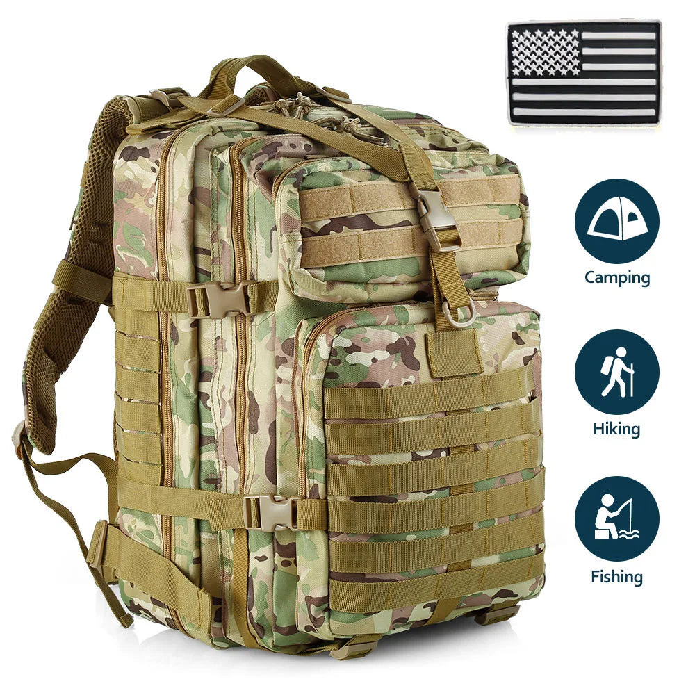 50 Liters Outdoor Tactical Dual Shoulder Large 3P Backpack Backcountry Cycling Sports Backpack Travel Attack Camouflage Multi-Fu