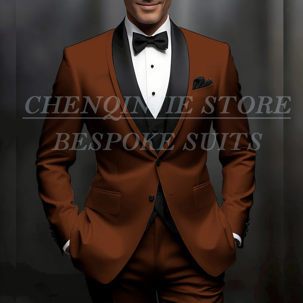 Formal Wedding Men's Suits Customzied Single Breasted Shawl Lapel Slim Fit 3 Piece Jacket Pants Vest for Wedding Male Clothing