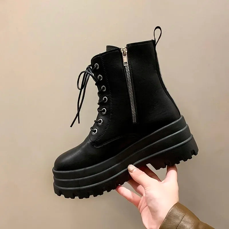 Women's Winter Knight Boots Wear-Resistant Sports Comfortable with Fashionable Zipper Thick Sole - New Style