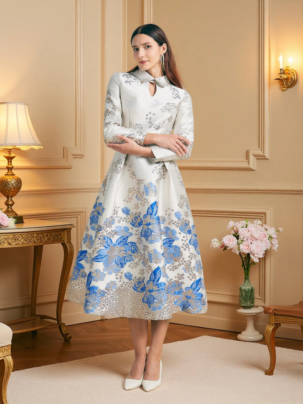 DEVCHATA Women Luxury Long Maxi Jacquard Dresses Flower Party Prom Gown Fashion New Arrival Evening Vestido