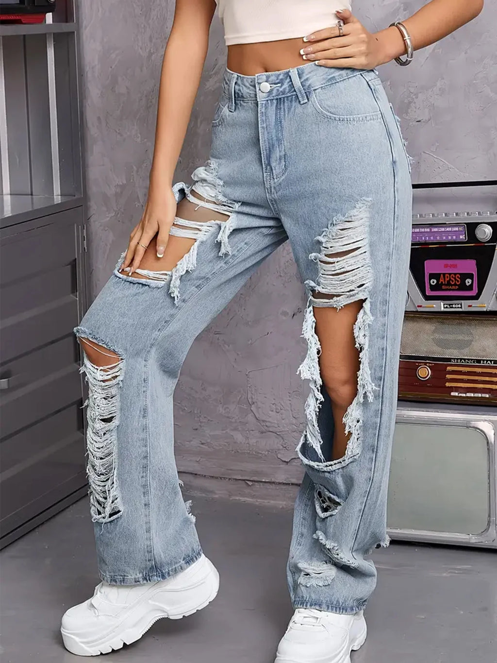 Y2K American Retro Jeans 2026 Light Washed Ripped Denim Pants High Waist Baggy Straight Leg Autumn Trend
