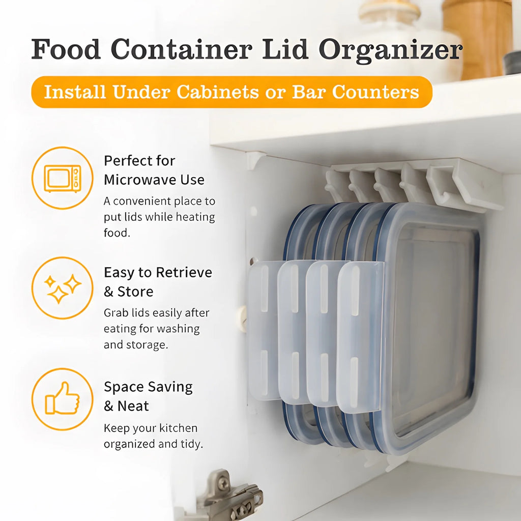Under Cabinet Organizer Rack Kitchen Food Container Lid Holder Space Saver Shelf Hanger Bracket No Drill Self Adhesive