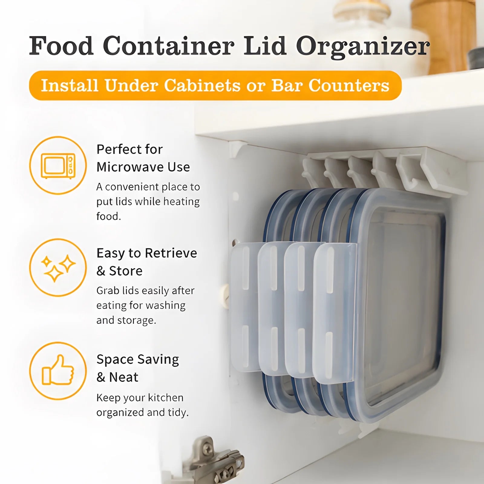Under Cabinet Organizer Rack Kitchen Food Container Lid Holder Space Saver Shelf Hanger Bracket No Drill Self Adhesive