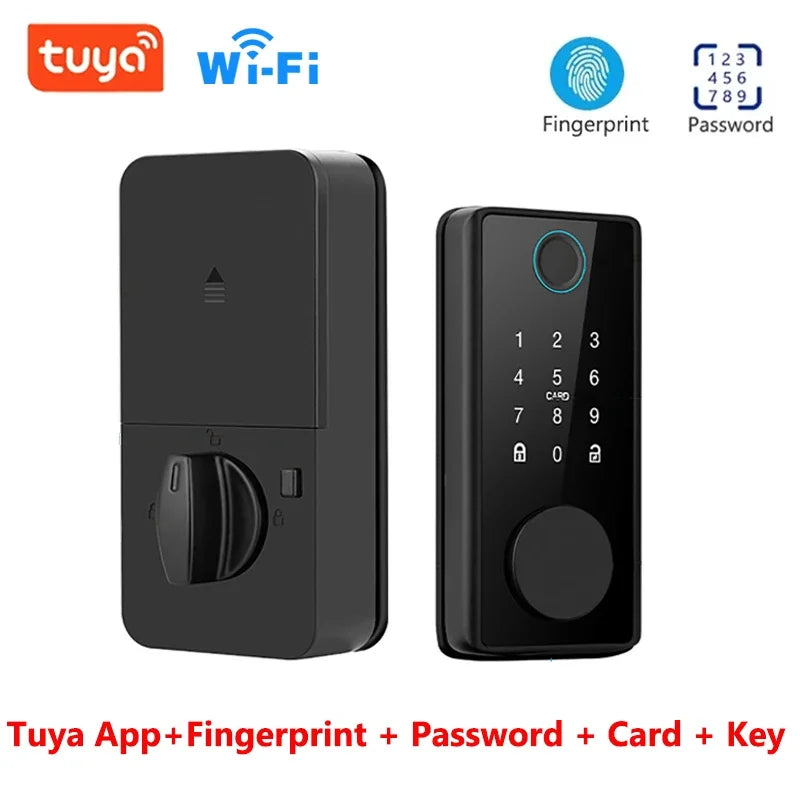 Tuya WiFi Smart Door Lock Keyless Entry Fingerprint Electronic Digital Lock TTlock App/Password/IC Card Unlock For Wooden Door