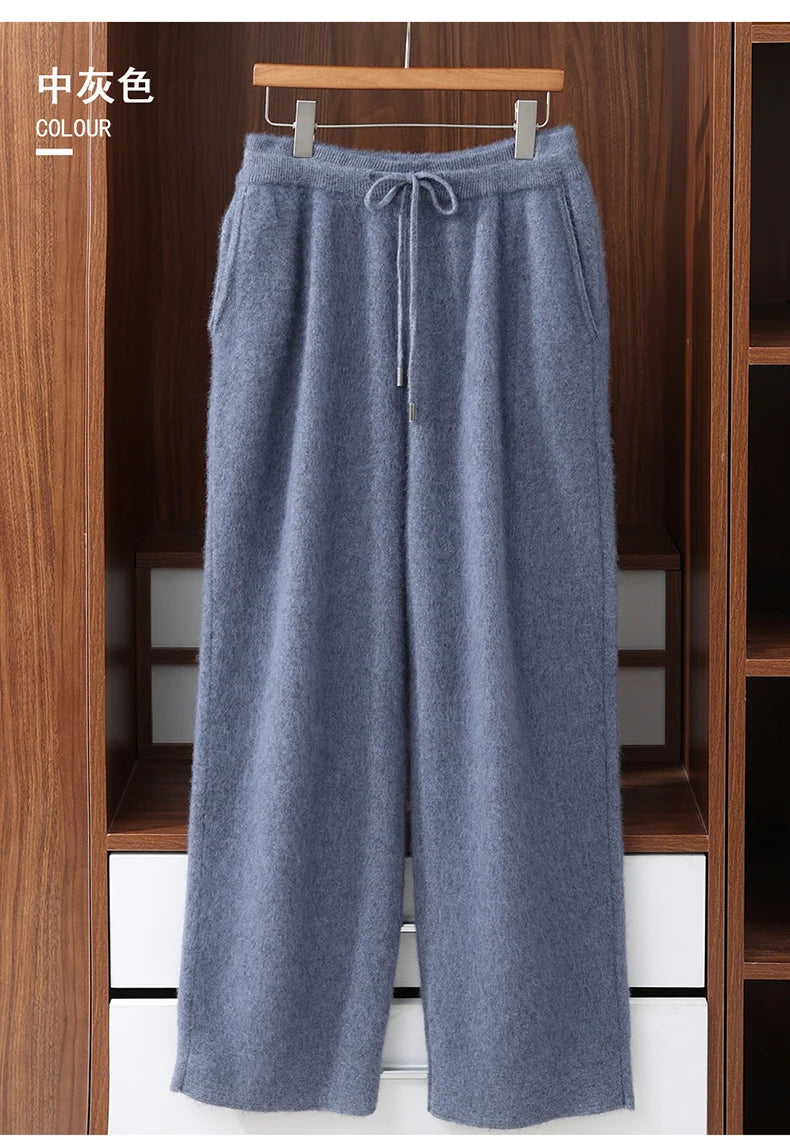 100% Mink Cashmere Pants Autumn Winter New Men' Elastic Waist Cashmere Pants Youth High-End Warm Outside Leggings Thick Casual