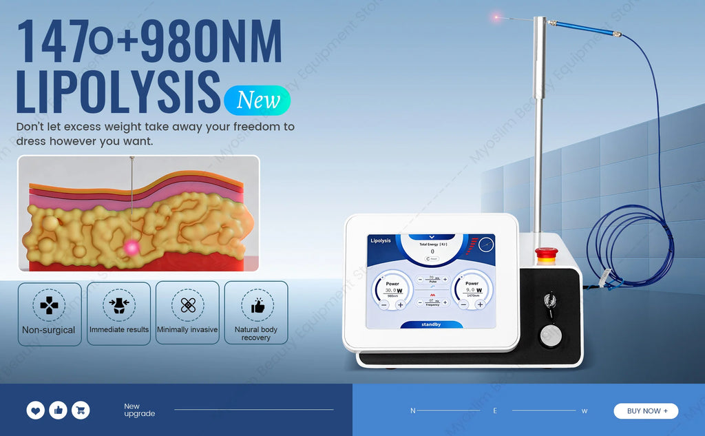 MYOSLIM Multifunctional Dual Wavelength Fiber Machine 980nm 1470nm Face Lift Body Shaping Skin Renew Device for Beauty Salons