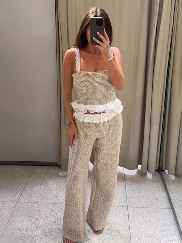 HH 2026 Women Splicing Texture Button Decoration Sleeveless Short Top+Casual Mid Waist Zipper Pants New Fashion 2 Piece Set