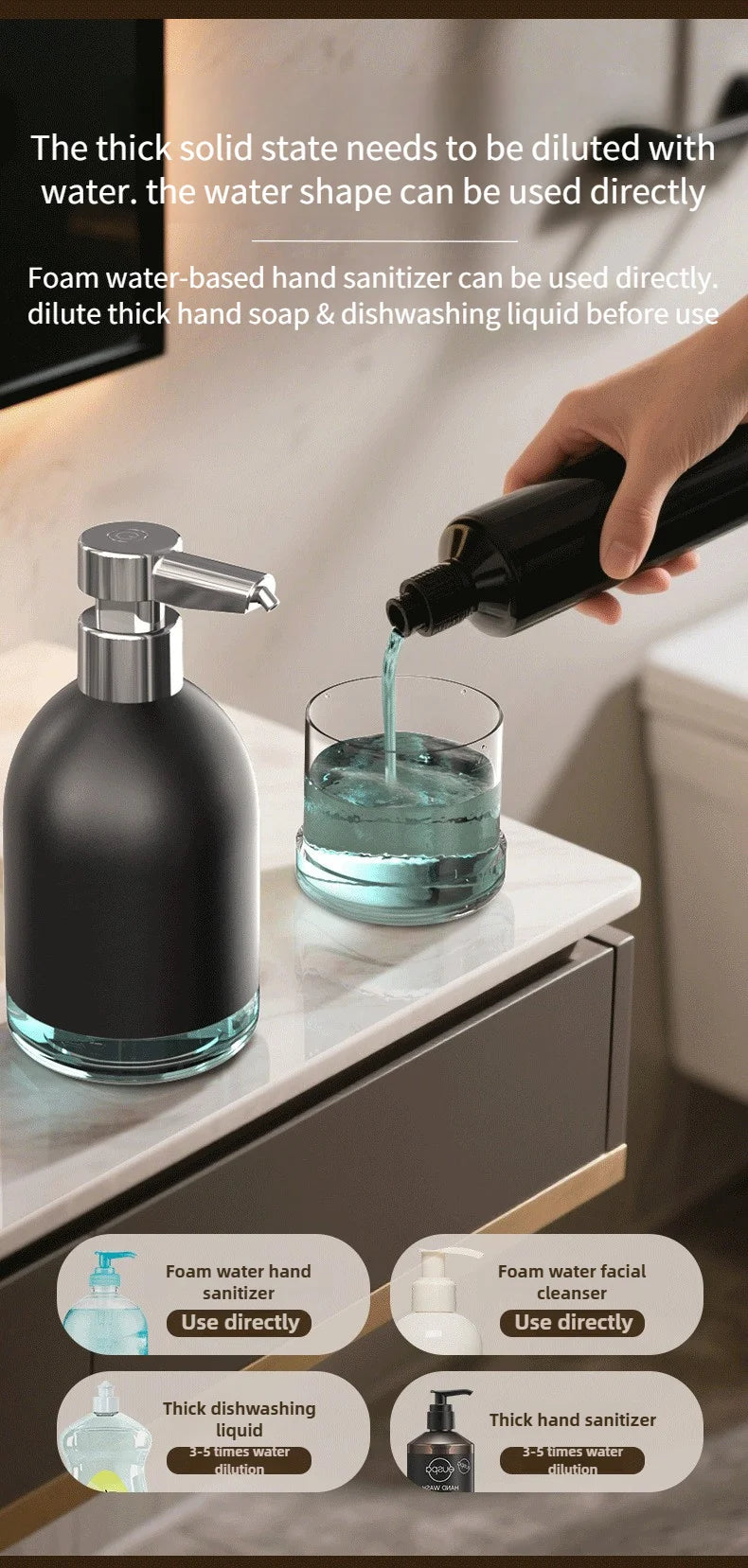 Automatic Soap Dispenser USB Rechargeable 1200mAh Touchless Foam Hand Kitchen Laundry Detergent Pump 5 Gear Sensor Dispenser