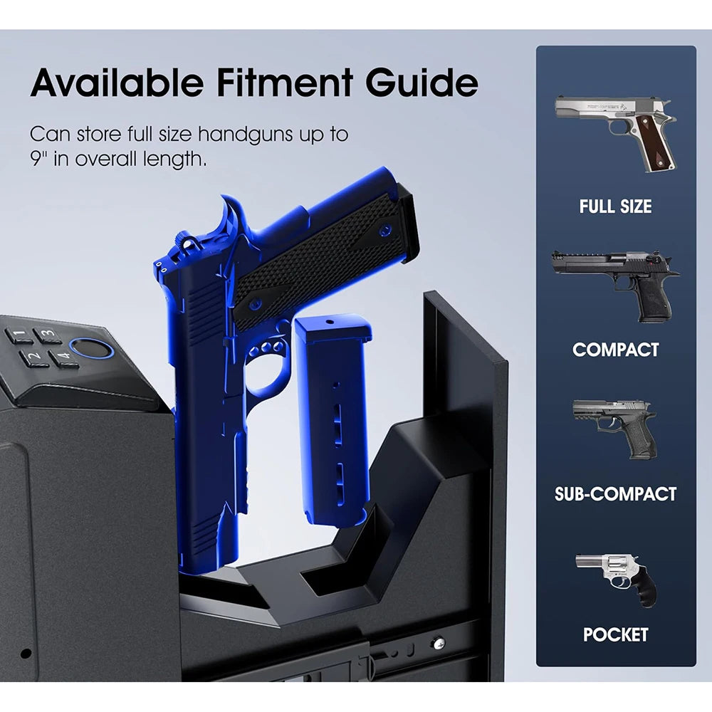 Biometric Gun Safe, 4 Ways Unlock with Fingerprint, Key Access, PIN Code, Mounted Nightstand Pistol Safe and Gun Lock Box