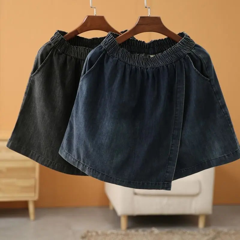 Stylish Elastic-Waist Denim Shorts Women New Summer Collection Loose High Waist Casual Versatile Slimming Skirt Pants