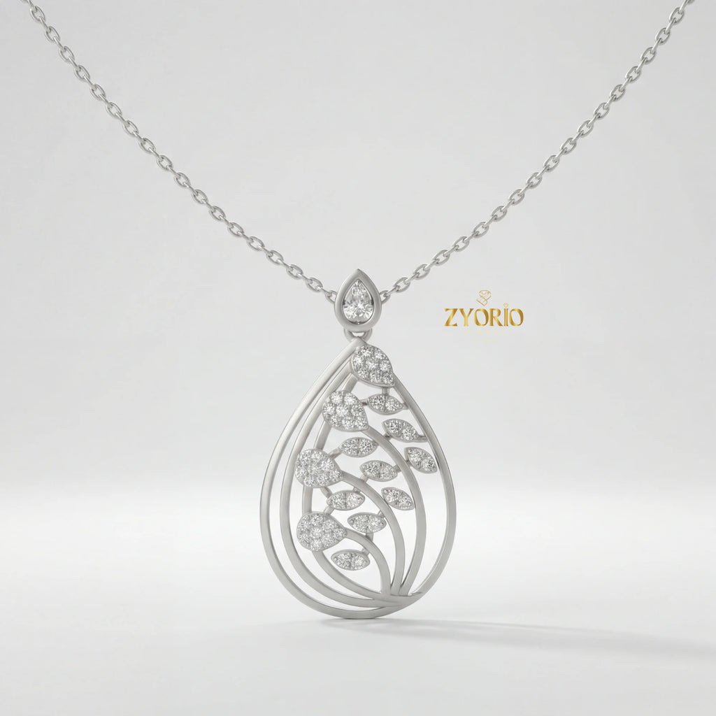 Luxury 14K 18K Gold Leaf Diamond Pendant Necklace for Women, Elegant Teardrop Nature Design Link Chain Jewelry for Engagement