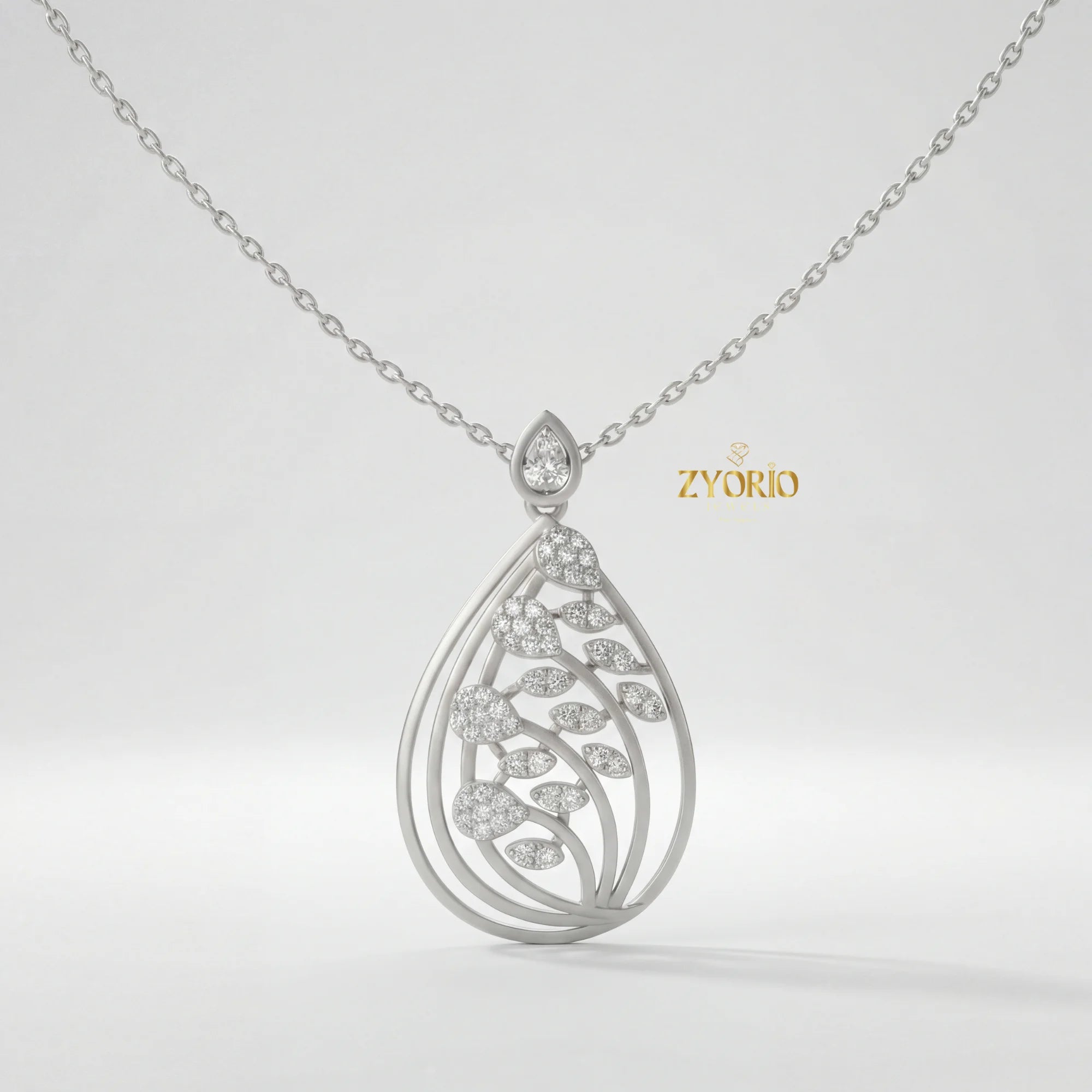 Luxury 14K 18K Gold Leaf Diamond Pendant Necklace for Women, Elegant Teardrop Nature Design Link Chain Jewelry for Engagement