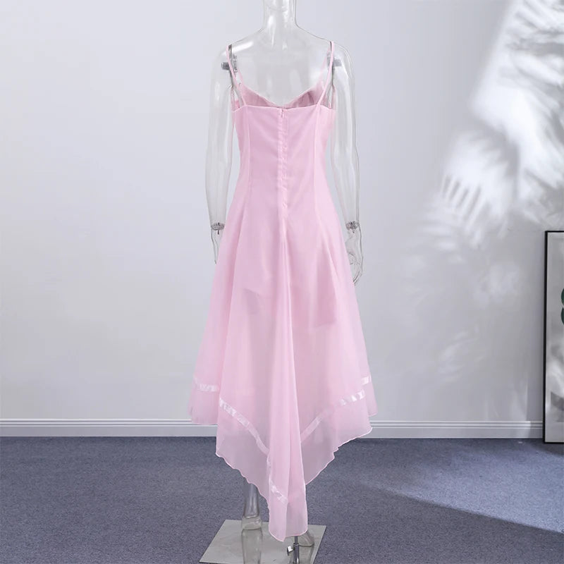 Elegant Pleated Women's Dress Sleeveless Backless Patchwork Waist-Closed Ruffle Hem Sling Maxi Dresses 2026 Summer Female Robe