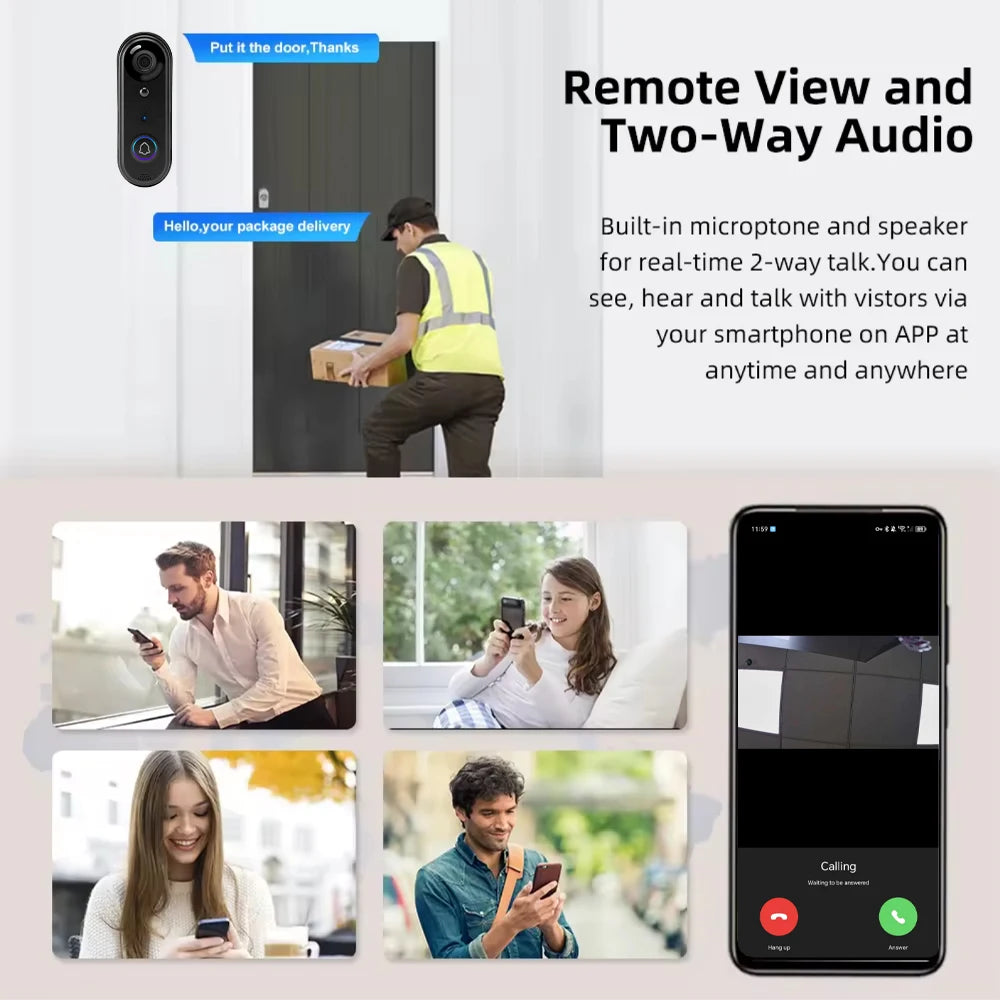 1080P FHD Wireless WiFi Battery Video Doorbell Camera with Chime, Human Detection, Real-time Alert, 2-way Audio, IP65 Waterproof