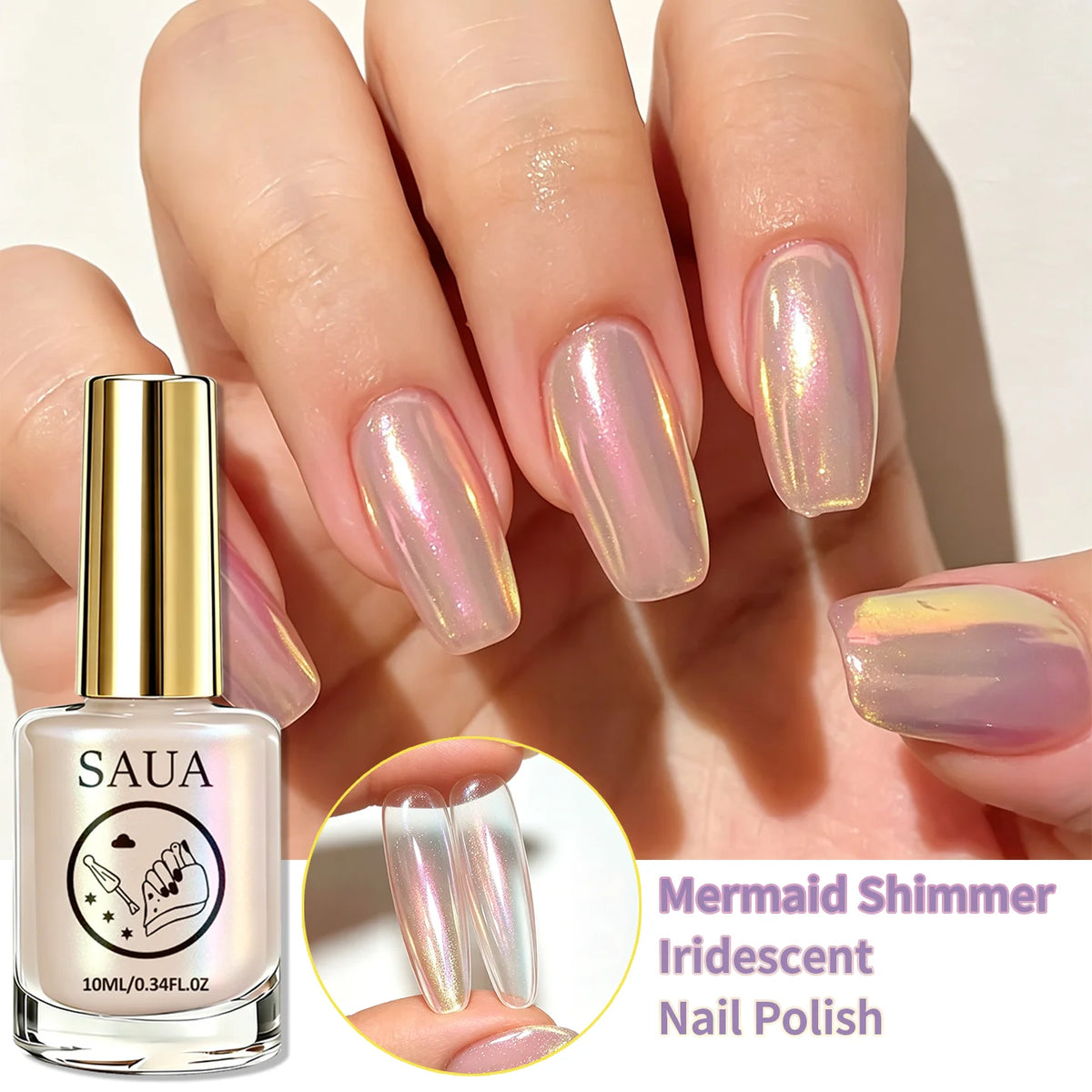 Colorful Aurora Polarized Nude Nail Polish 10ML, Gentle Versatile Color, Easy Application, Quick Dry, Glossy Transparent