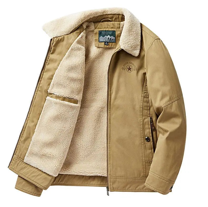 Autumn Winter Men's Cotton Thick Warm Fleece Jackets Stand Collar Fleece Lined Outdoor Workwear Warm Casual Style New Arrival