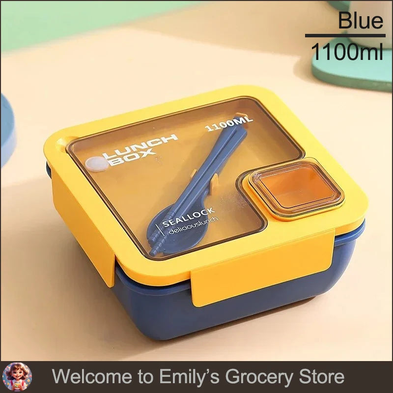 1pcs Portable Sealed Lunch Box with Tableware for Kids Children Plastic Microwave Bento Boxes Dinnerware Set Food Storage Contai