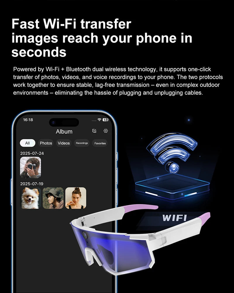 Cycling Smart Camera Glasses 800MP Photochromic Smart Glasses Bluetooth Calling Photo Video ChatGPT Music Translation