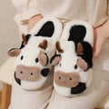 Winter Women Warm Cow Slippers Girls Cute Soft Indoor Bedroom Sandals Men Non-slip Plush Slides Couples Funny Flat Flip Flops