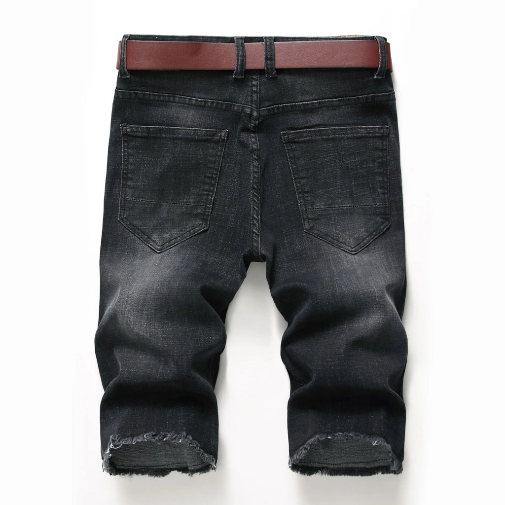 2026 New Denim Shorts for Men Fashion Casual Stretch Straight Short Jeans Men Summer Trend Holes Slim Fit Cowboy Short Trousers