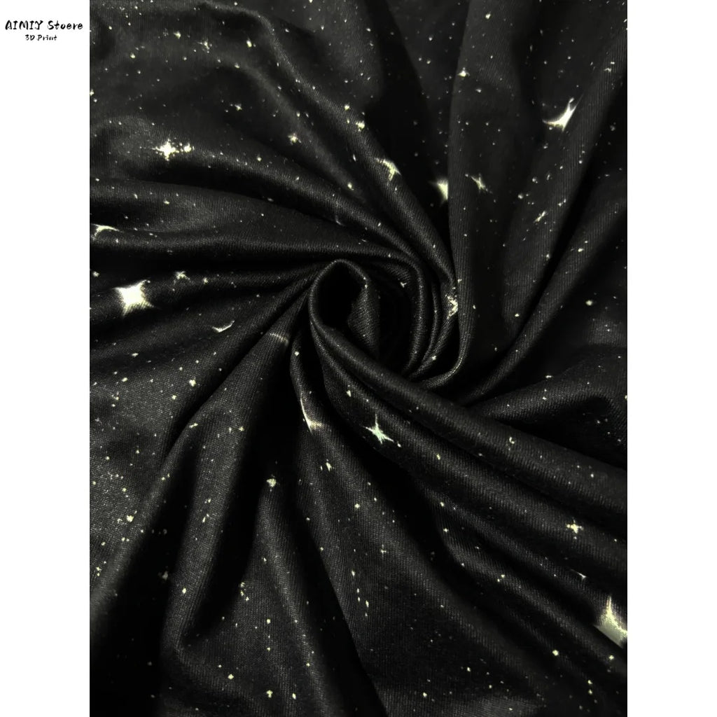 Women's Elegant Bohemian Starry Night Print T-Shirt White All-Over Dots with Asymmetrical Hem, Round Neck Casual Fashion Women