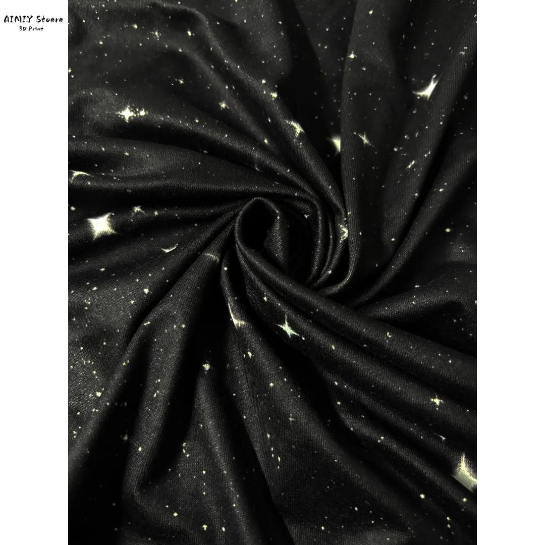 Women's Elegant Bohemian Starry Night Print T-Shirt White All-Over Dots with Asymmetrical Hem, Round Neck Casual Fashion Women