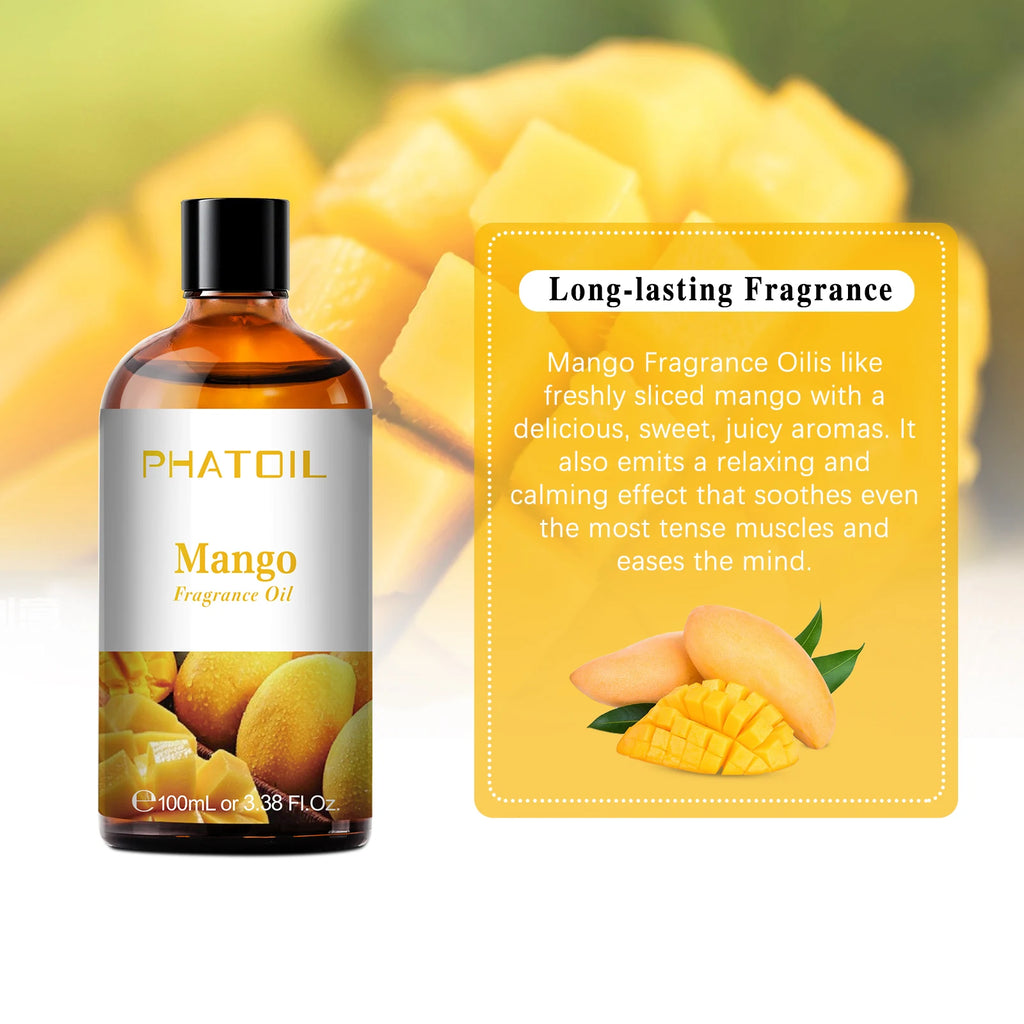PHATOIL 100ml Fruit Series Fragrance Oils with Glass Dropper Coconut & Vanilla Strawberry Mango Cherry Aroma Oil For Diffuser