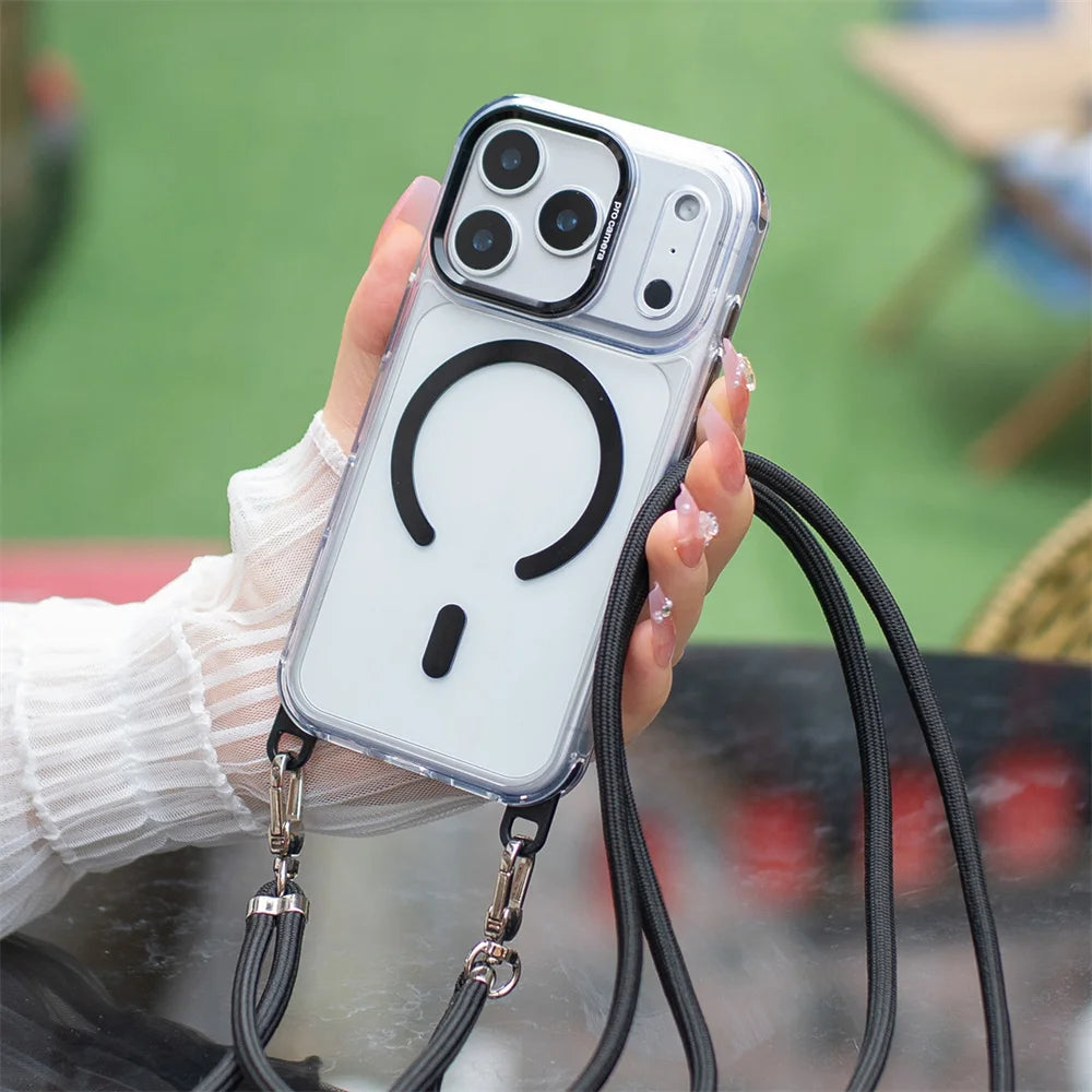 Crossbody Strap For Magsafe Clear Corners Lanyard Phone Case For iPhone 16 17 18 Pro Max Air 14 15 Plus 13 12 Anti-Shock Cover
