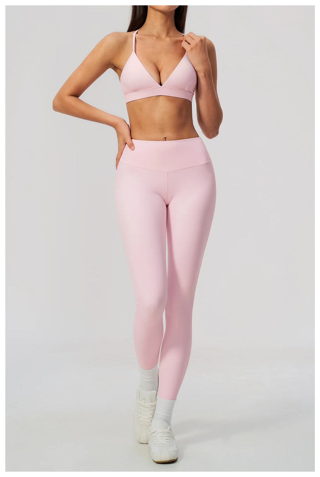 Woman Yoga Set Fitness Suit 2PCS Gym Clothing Running Workout Sportswear Outfit Tracksuit Set V Neck Cross Back High Waist Pants