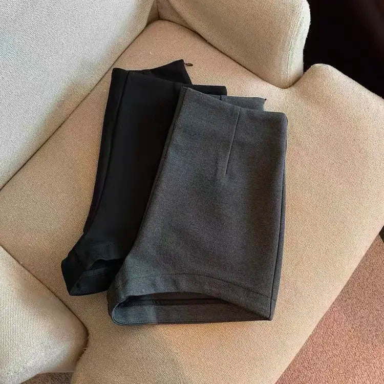 Short Pants Women Black Grey Suits Pantalones Cortos De Mujer Autumn New Slim High Waist Wide Leg Shorts Femme Y2k