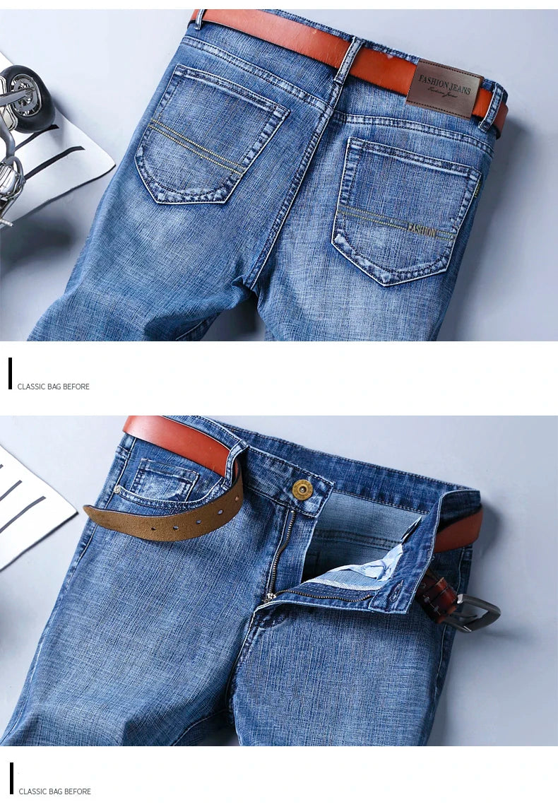Men Fashion Straight Jeans Men 2026 New Stretch Slim Fit Pants Comfortable Soft Business Denim Trousers Male Brand Clothing