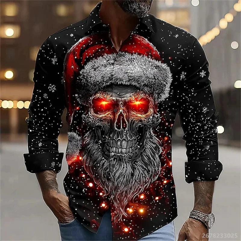 Men's shirt long-sleeved Christmas shirt, 3D printed HD pattern, fashionable casual design, comfortable men's long-sleeved top