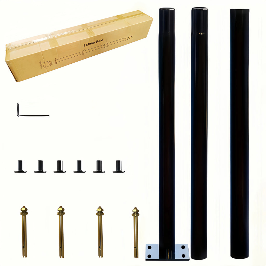 2.8m Black Solar Lamp Pole Set – Outdoor Split Design, Metal Iron Base