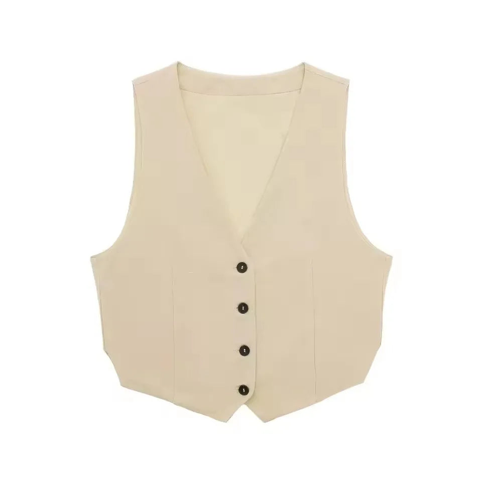 HH Women Solid Casual 2 Piece Set V Neck Single Breasted Vest Top High Waist Slim Shorts Female Casual Office Lady Daily Wear