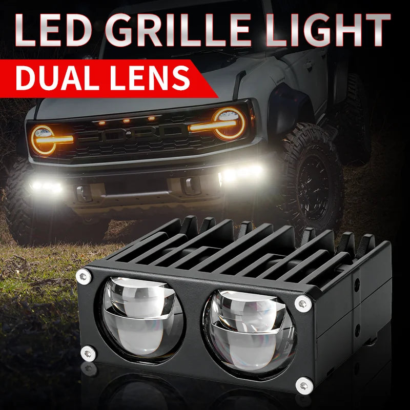 Car Headlights LED Grille Spotlight Projector Len Light 6000K 12V Super Bright Auxiliary Spotlight For Car Motorcycle SUV ATV