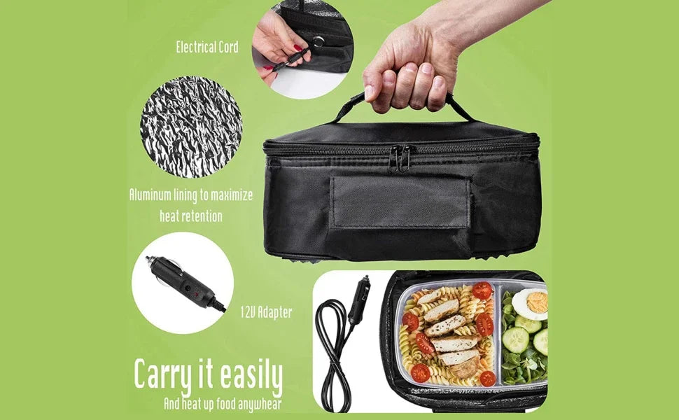 12V Car Heated Picnic Food Lunch Box Warmer Portable Mini Oven Insulated Efficient Heating Constant Temperature Auto-Control