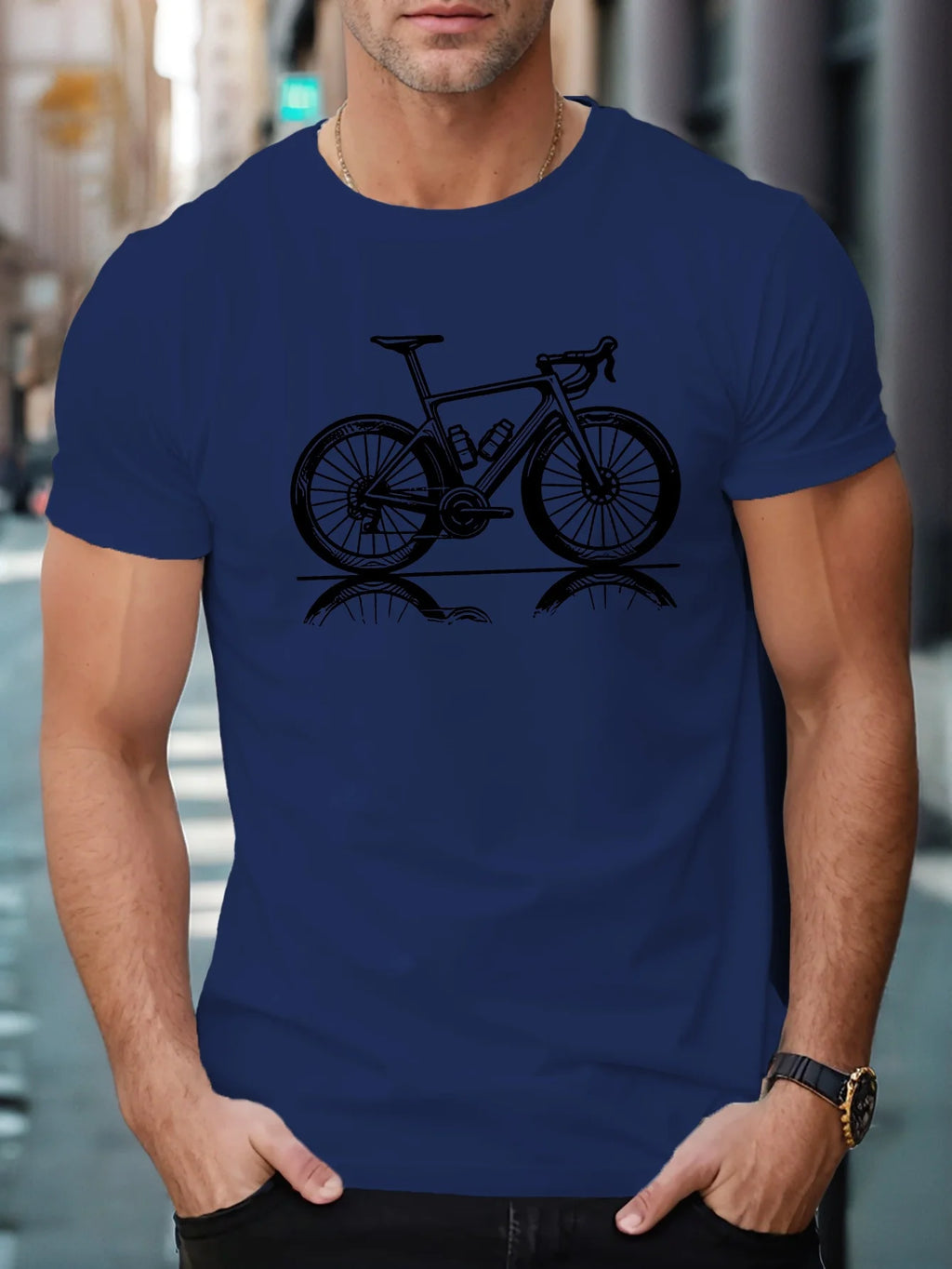Men's Summer 100% Cotton Fashion Leisure Road Cycling Pattern Printed Loose Sports Round Neck Short Sleeve T-shirt Top