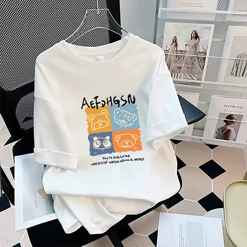 Loose Cotton Short Sleeve T-Shirt plus Size Men's Style Summer Top Comfortable Breathable Bottoming Shirt for plus Size Women