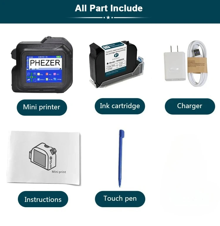 For Hp Phezer 2026 PC98 Mini Printer 28 Languages Portable Printer Handheld Inkjet Printer QR Bar Code Date Logo Expiry Date