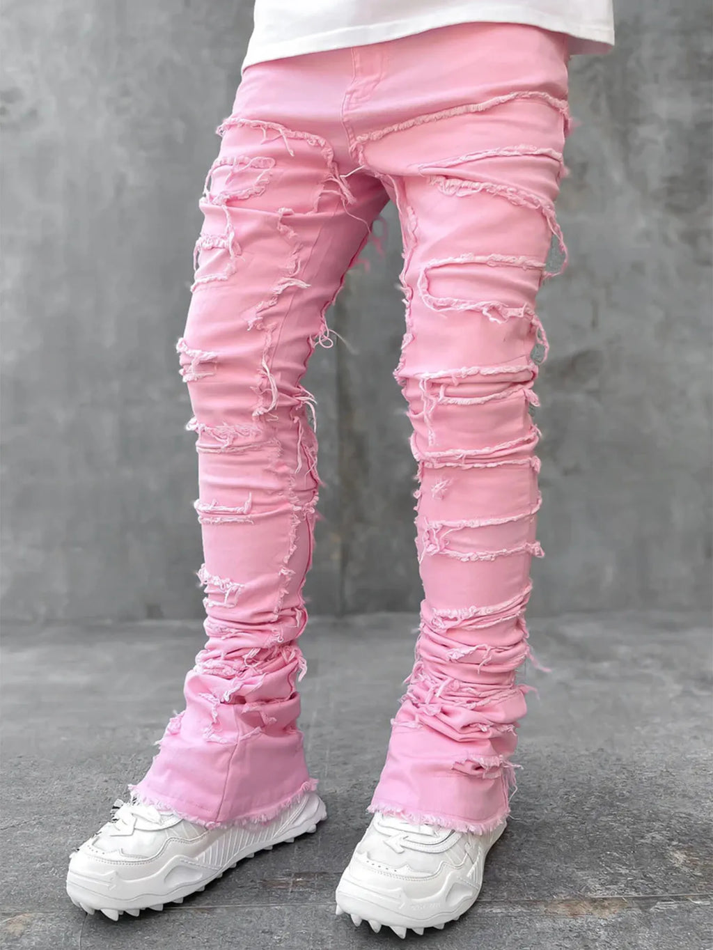 2026 New Men's Denim Straight-Leg Pants, European and American Street Fashion Ins Stretch Patch Denim Straight-Leg Pants