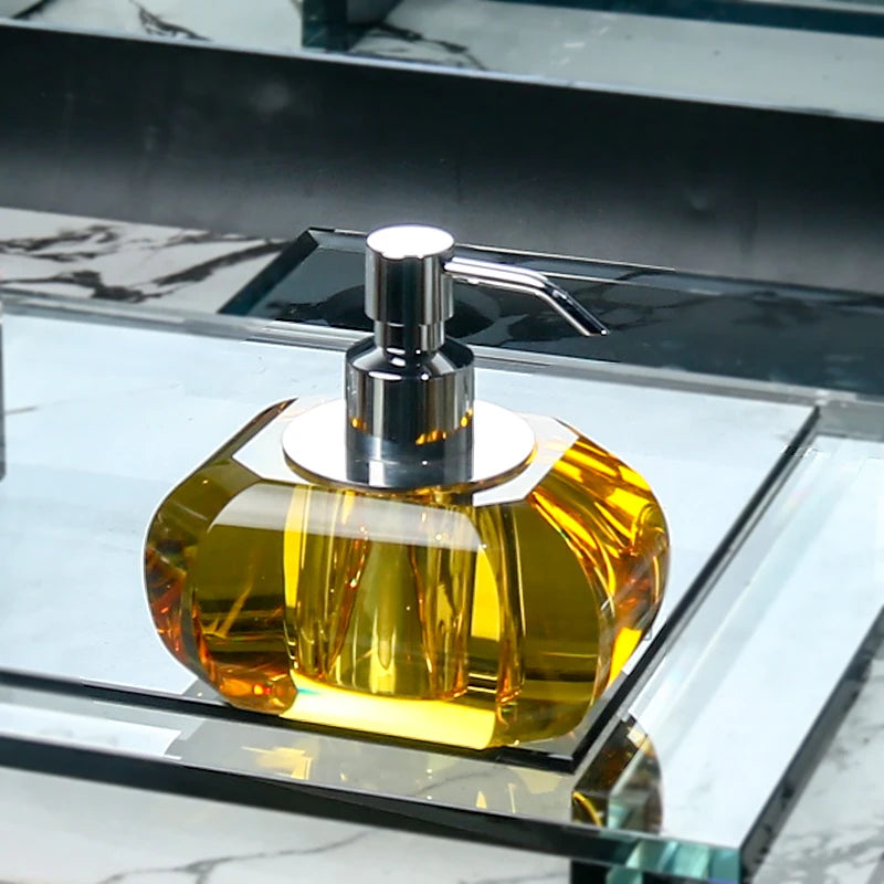 Crystal Glass Press Lotion Bottle Soap Dispenser Hand Sanitizer Dispensing Bottle Luxury Crystal Glass Lotion Bottle Bathroom