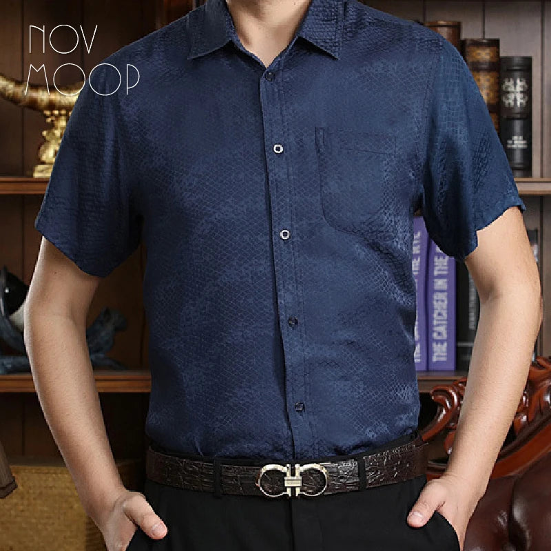 Novmoop pure natural silk men's shirt super cool to wear soft touch comfortable short sleeve money valued gift LT3592