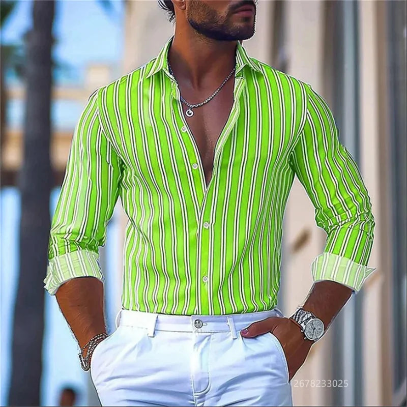 15 colors men's striped long-sleeved shirts, business office men's tops, spring and autumn lapel shirts, high-quality shirts