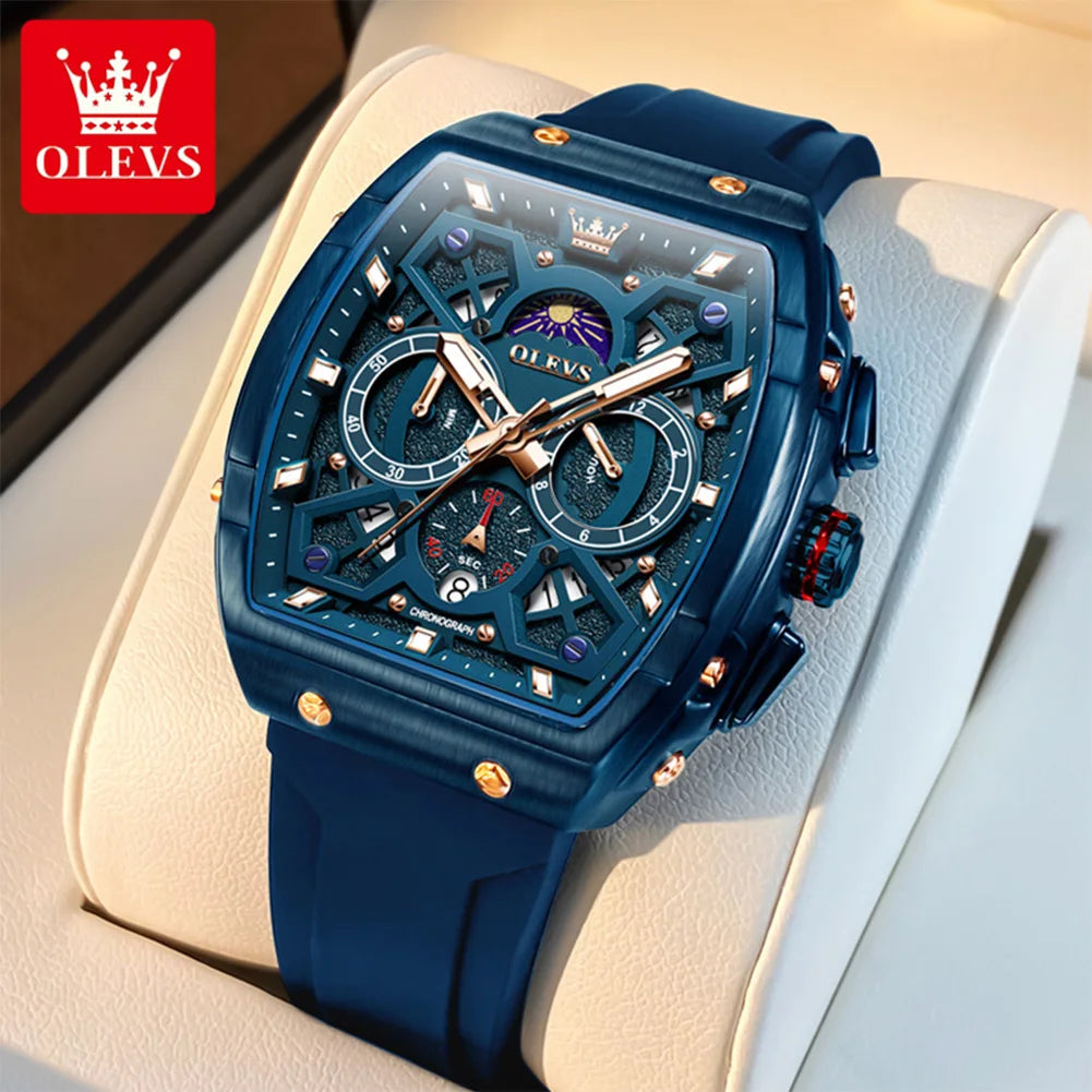 OLEVS 2942 Men Watch Automatic Calendar Waterproof Luminous Moonphase Watch Top Brand Tonneau Large Dial Hollow Men Quartz Watch