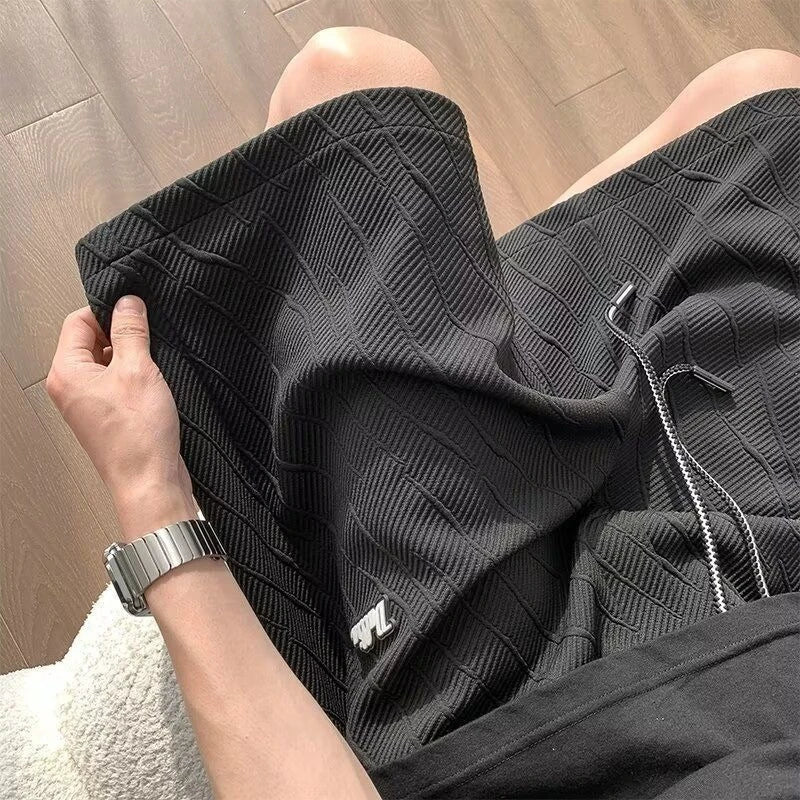 Men's Wide Leg Pants Summer Stripes Loose Casual Trendy Mid-length Pants Comfortable Elastic Waist Fashion Letter Sports Shorts