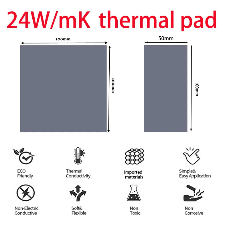 Great 24w 22w 20w 18.6w 16.5w OEM thermal pad for GPU CPU  Heatsink Cooling Conductive Silicone Pad thickness 0.75 1.25 1.75mm