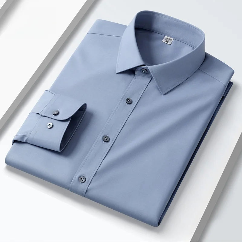 Quality Anti-Wrinkle Men Shirt Long Sleeves Dress Shirts For Men Slim Fit Camisa Social Business Blouse White Office Shirt S-5XL
