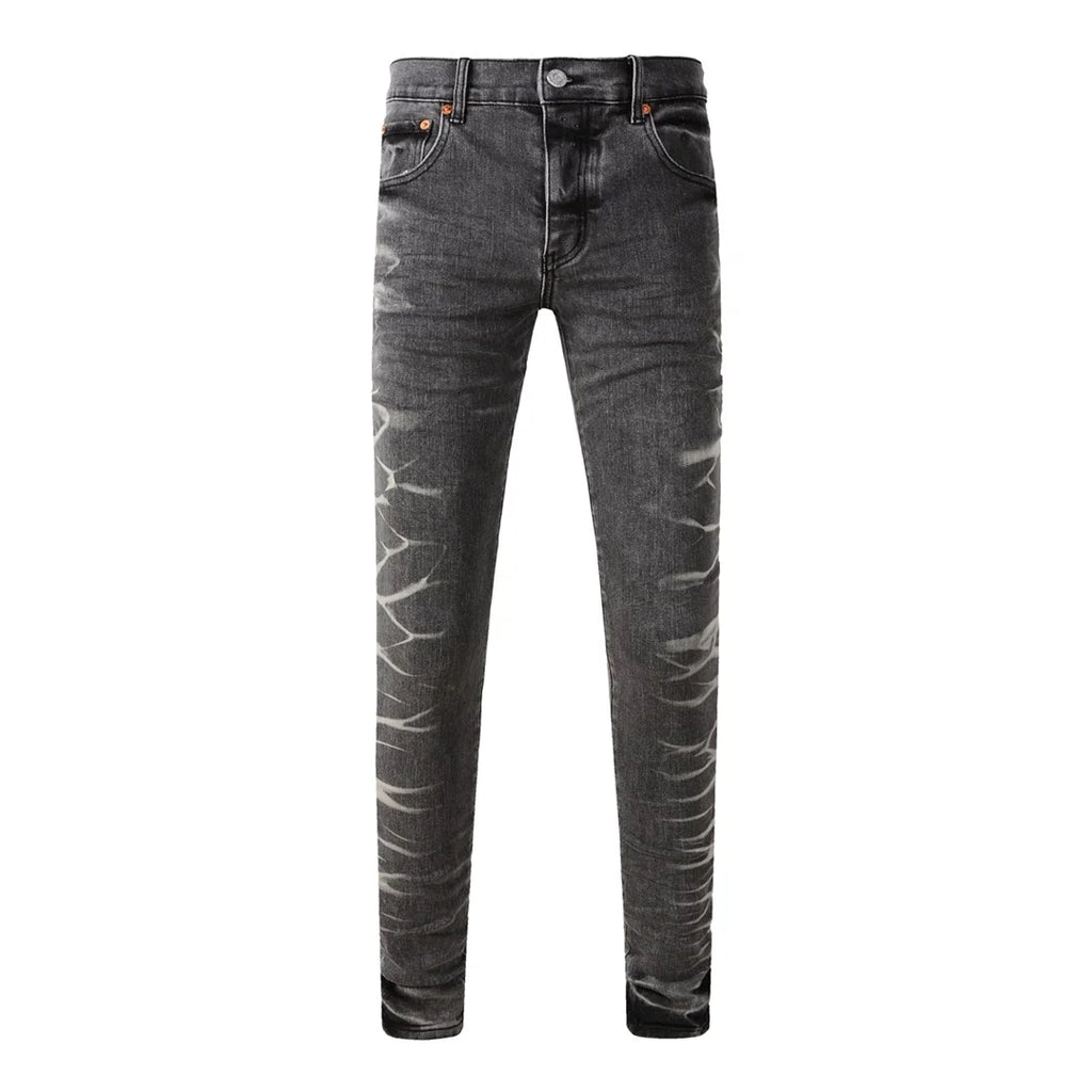 High Street American Distressed Men's Jeans Fashion Brand Coated Blank Stretch Skinny Button Fly Ripped Pants Trousers