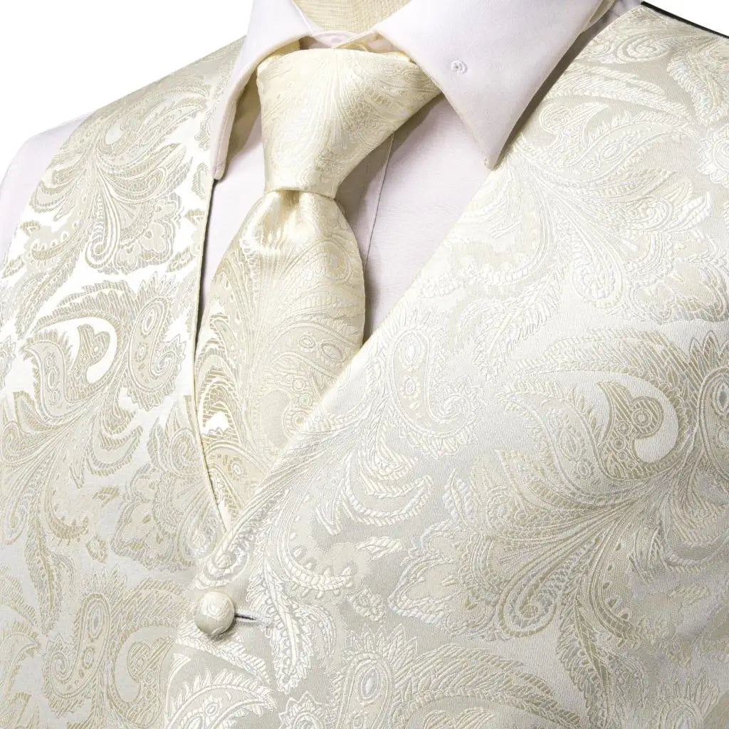 Hi-Tie Silk Mens Waistcoat Tie Set Gold Brown Orange Beige Ivory Khaki Bronze Sleeveless Jacket Suit Vest Necktie Hanky Cufflink