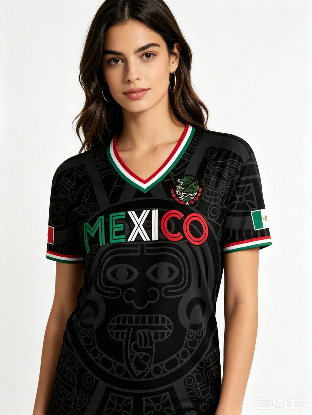 Mexico National Flag 3D Eagle Print Women's T-Shirts Casual V-neck Short Sleeve Tees Fashion Football Fan Summer Female Clothing